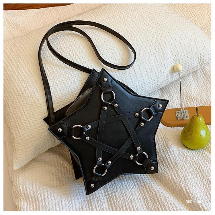 Crossbody Studded Leather Bag Star Faux Shape