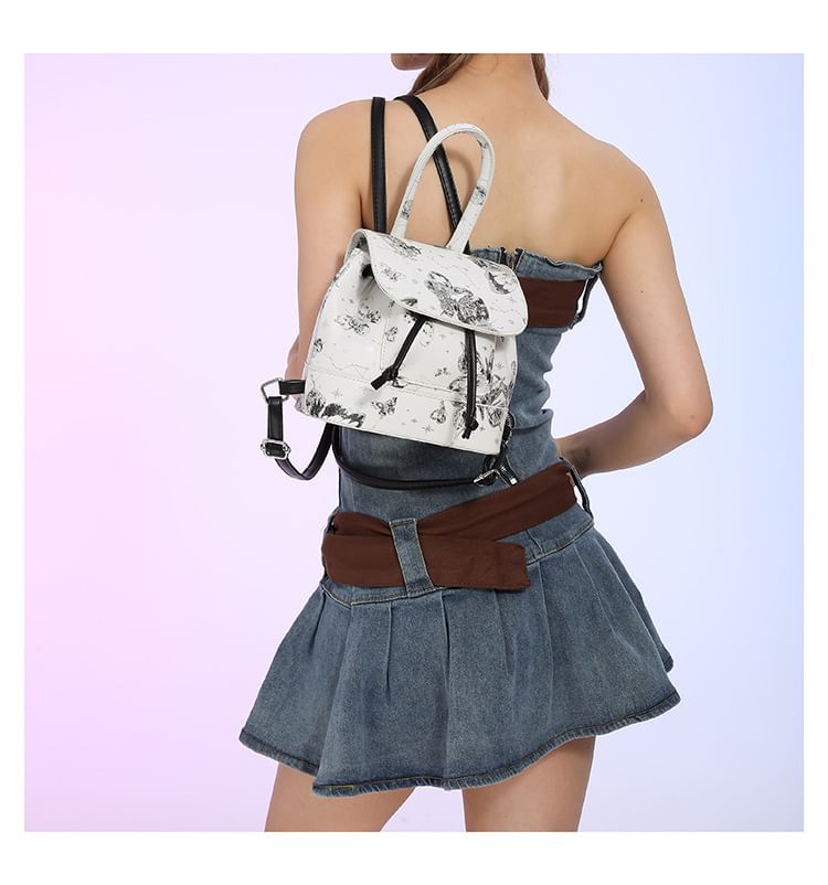 Faux Butterfly Backpack Print Flap Leather