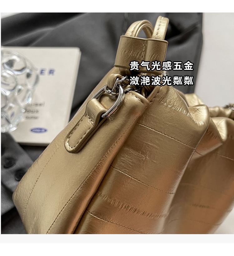 Drawstring Crossbody Chain Bag Leather Faux Strap