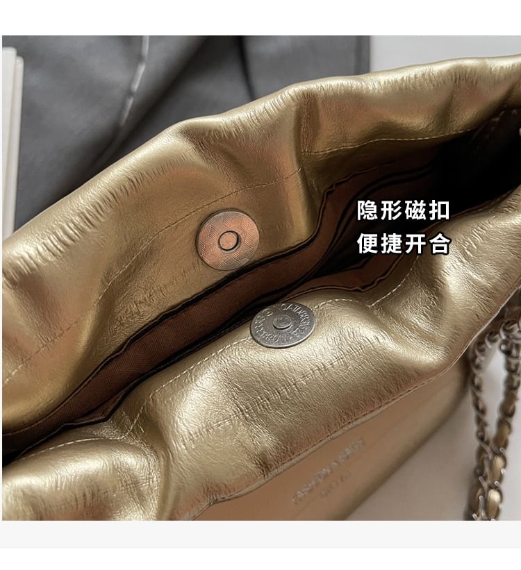 Drawstring Crossbody Chain Bag Leather Faux Strap