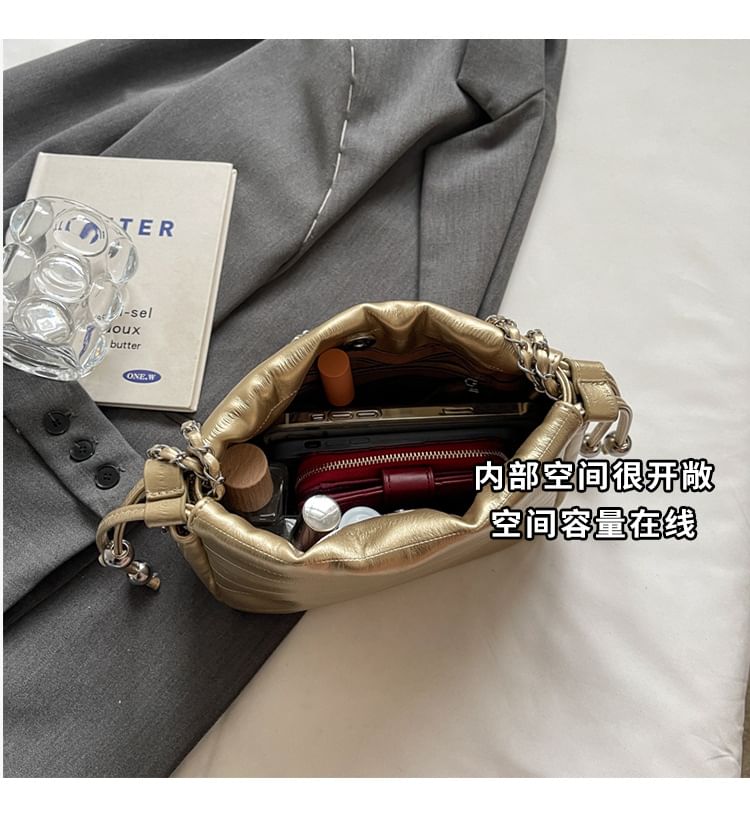 Drawstring Crossbody Chain Bag Leather Faux Strap