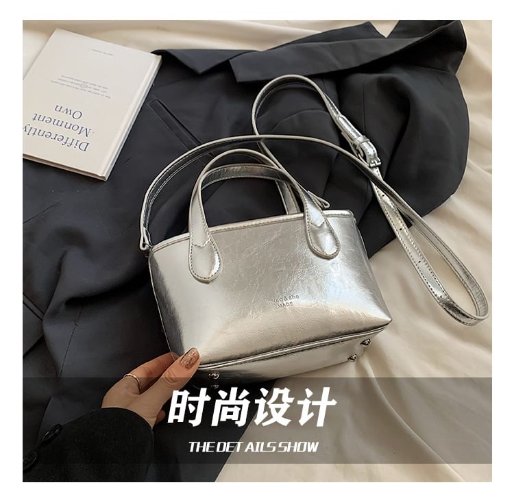 Top Plain Leather Bag Faux Handle Crossbody