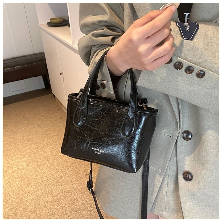 Top Plain Leather Bag Faux Handle Crossbody