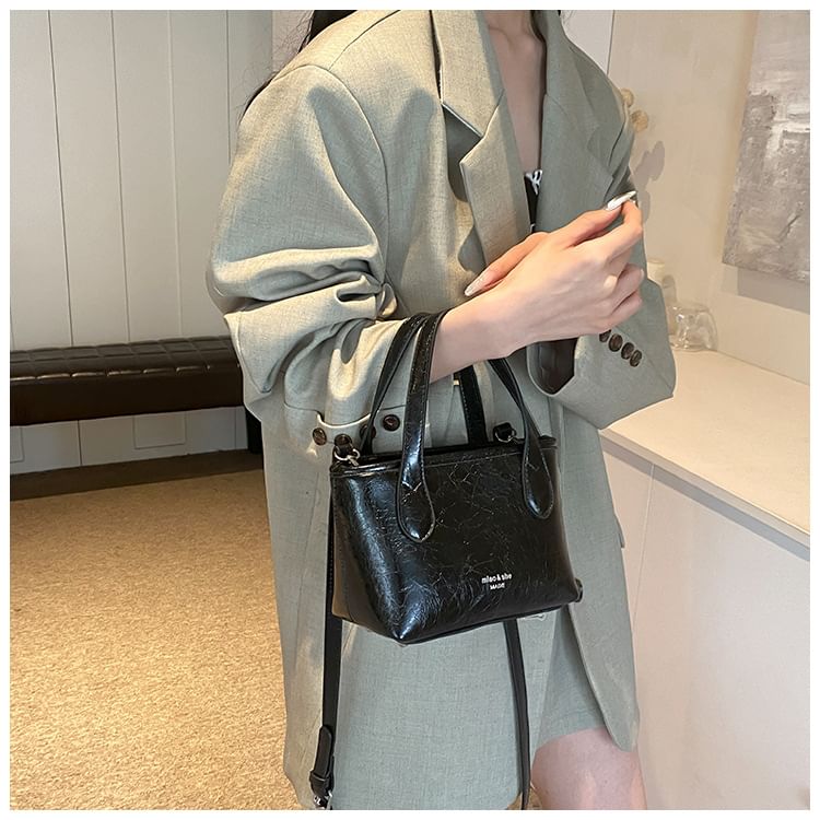 Top Plain Leather Bag Faux Handle Crossbody