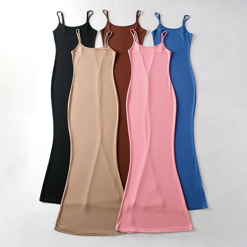 Scoop Neck Spaghetti Strap Solid Mermaid Maxi Dress