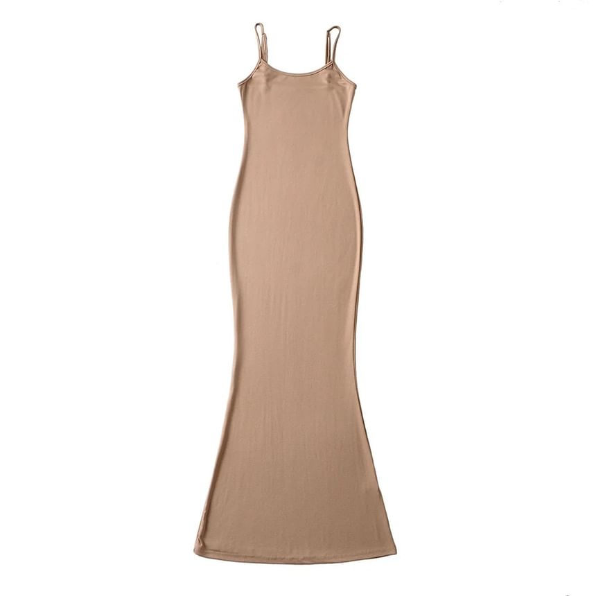 Scoop Neck Spaghetti Strap Solid Mermaid Maxi Dress