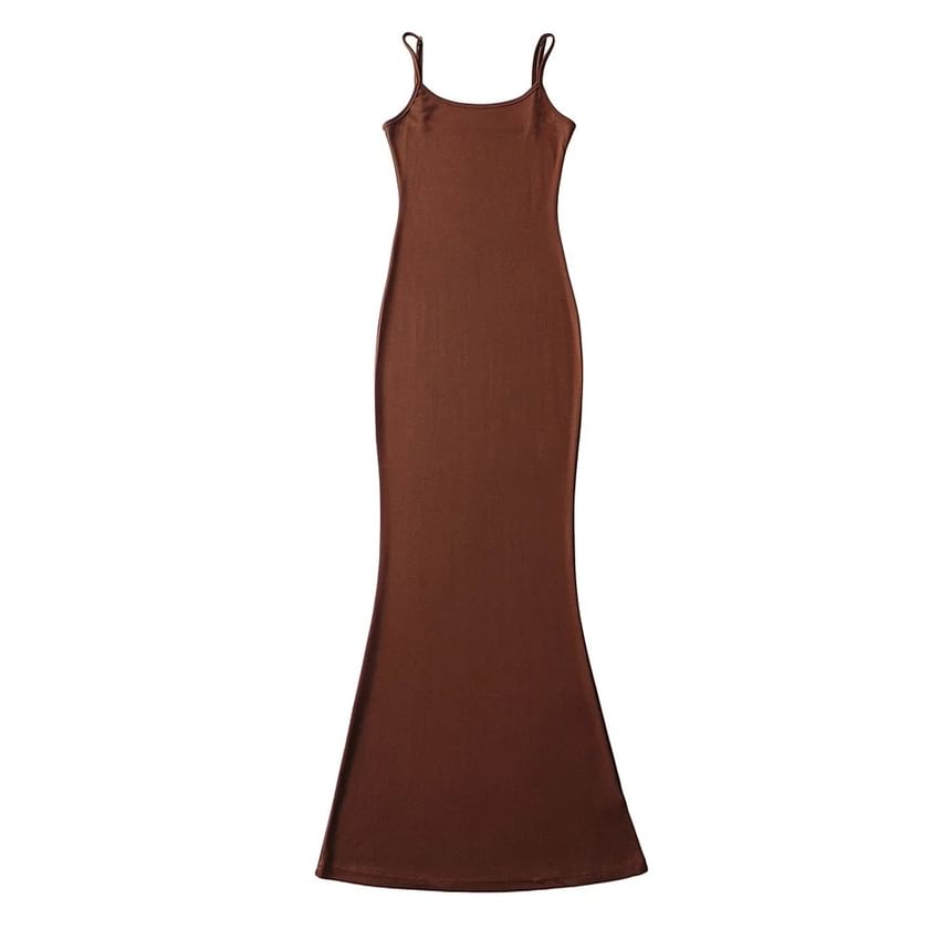 Scoop Neck Spaghetti Strap Solid Mermaid Maxi Dress