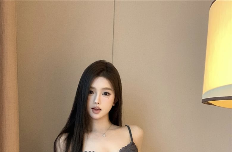 Plain Lace Bow Panel Skirt / Pencil Top Mini Waist High Camisole