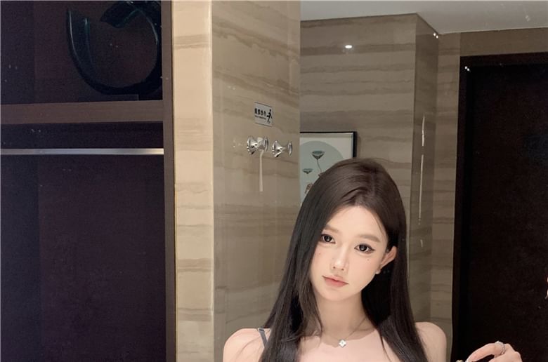 Plain Lace Bow Panel Skirt / Pencil Top Mini Waist High Camisole