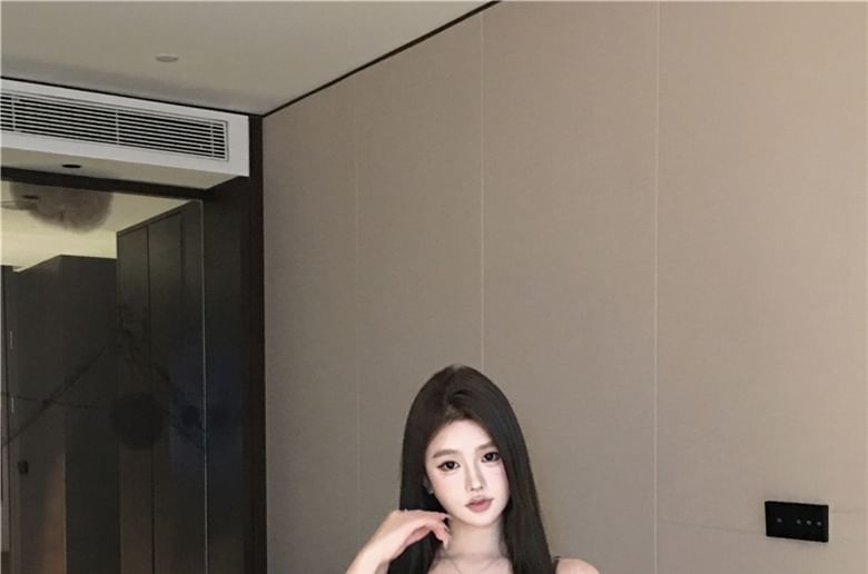 Plain Lace Bow Panel Skirt / Pencil Top Mini Waist High Camisole