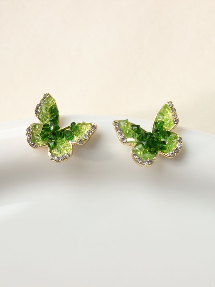 Stud Crystal Faux Earring Butterfly Alloy