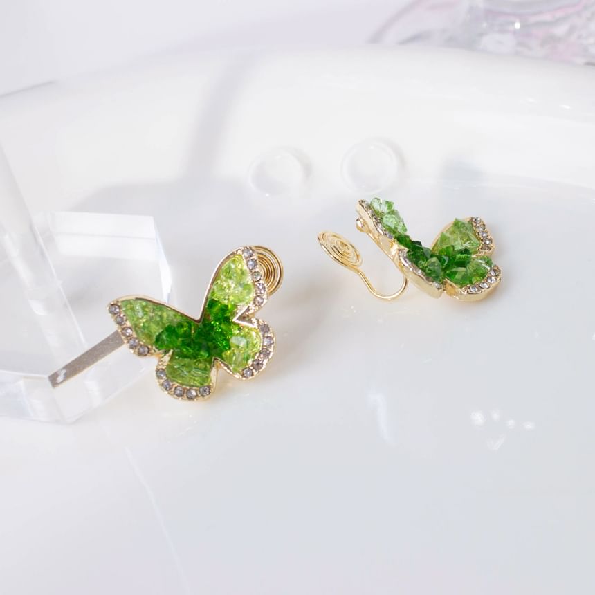 Stud Crystal Faux Earring Butterfly Alloy