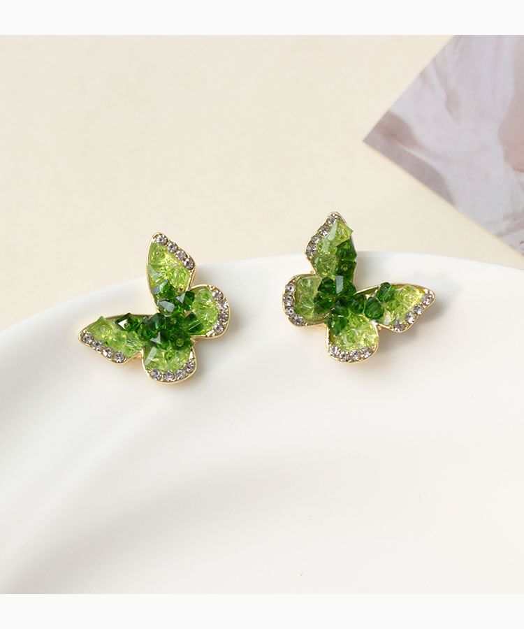 Stud Crystal Faux Earring Butterfly Alloy