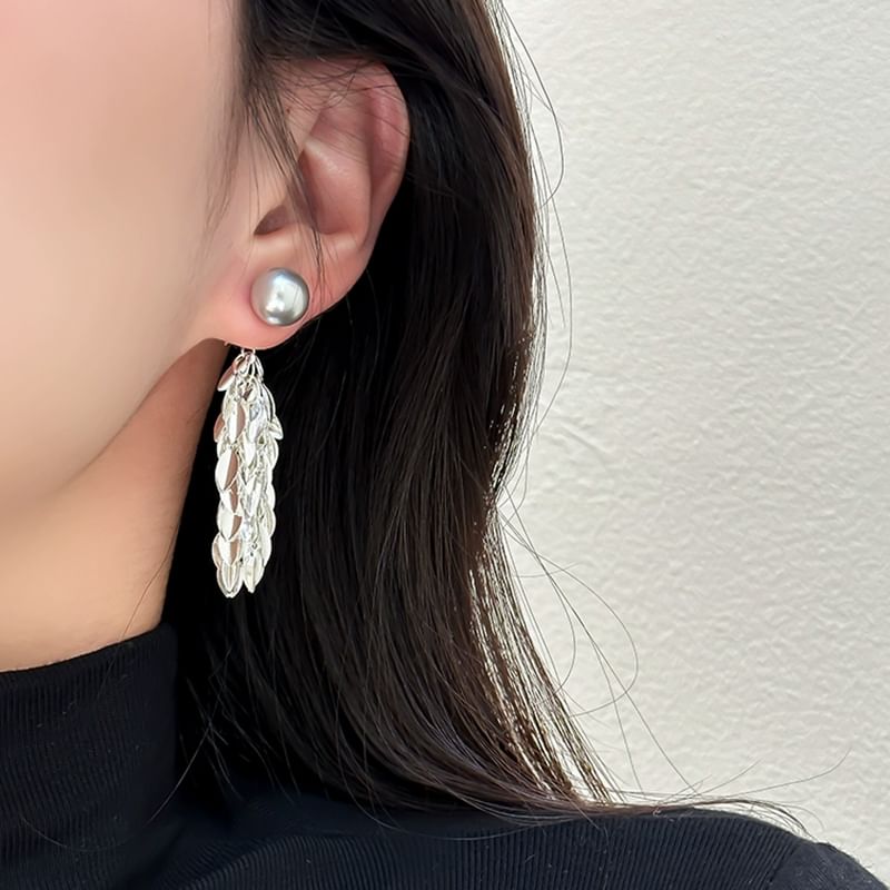 Alloy Earring Pearl Chandelier Faux Leaf