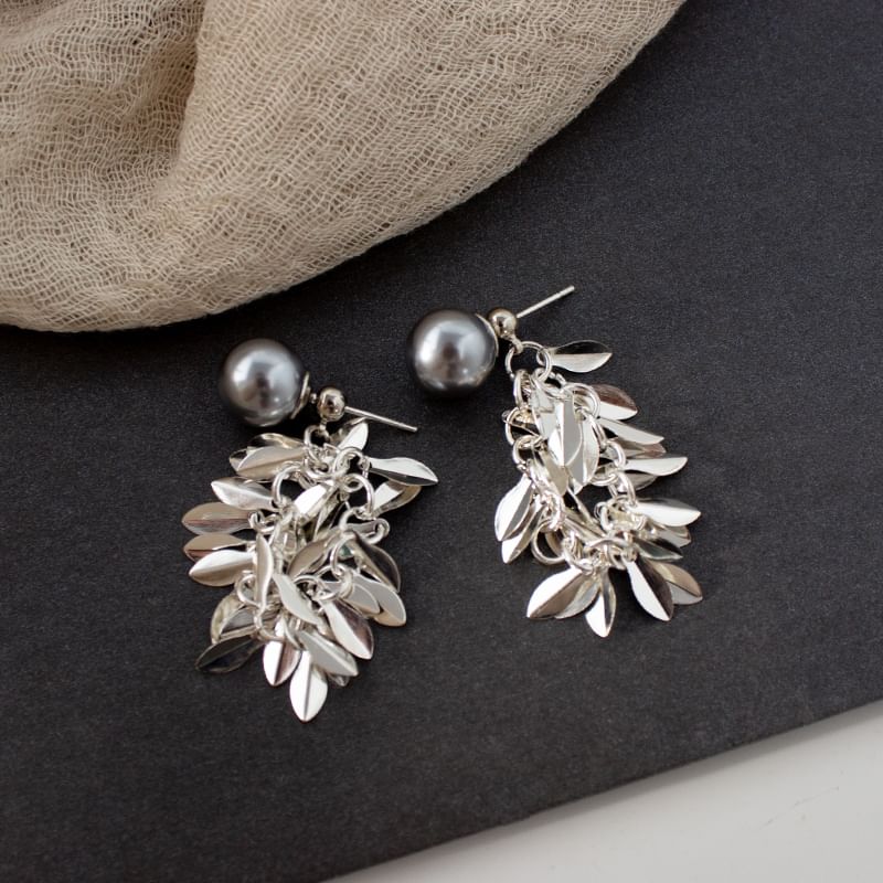 Alloy Earring Pearl Chandelier Faux Leaf