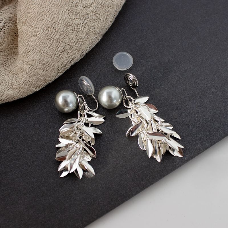 Alloy Earring Pearl Chandelier Faux Leaf
