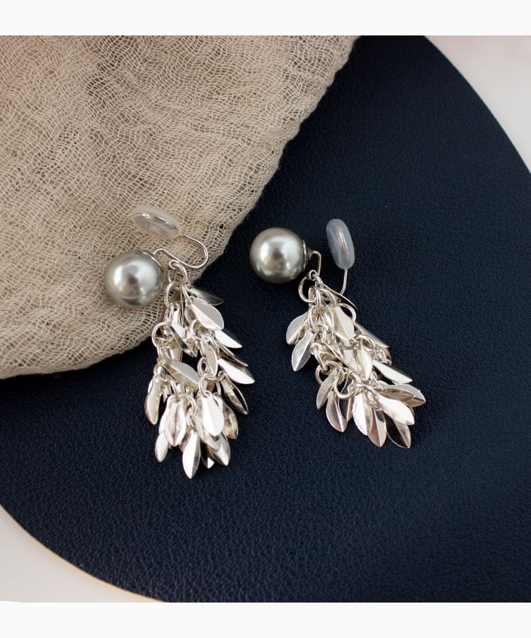 Alloy Earring Pearl Chandelier Faux Leaf