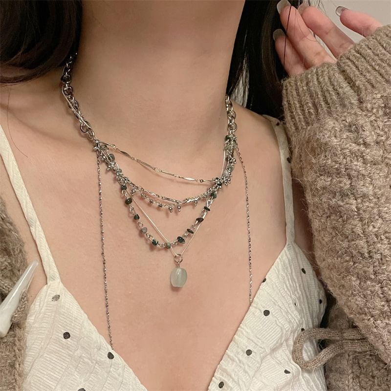 Alloy Choker Pendant Layered Turquoise