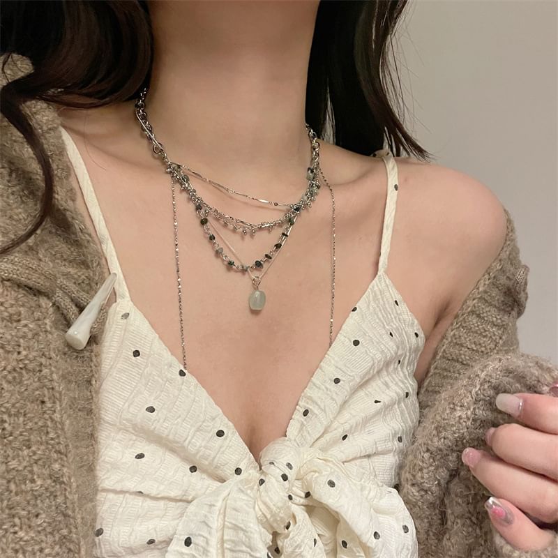 Alloy Choker Pendant Layered Turquoise