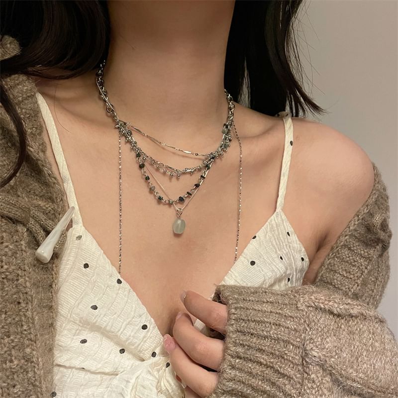 Alloy Choker Pendant Layered Turquoise