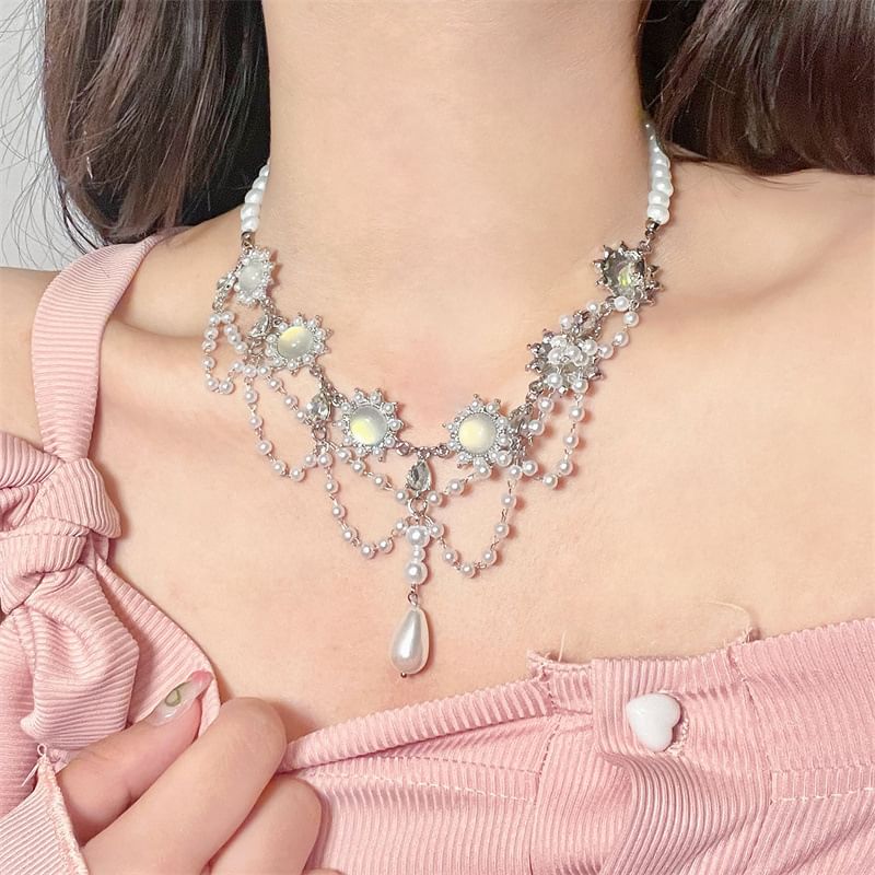 Alloy Choker Faux Pearl Layered