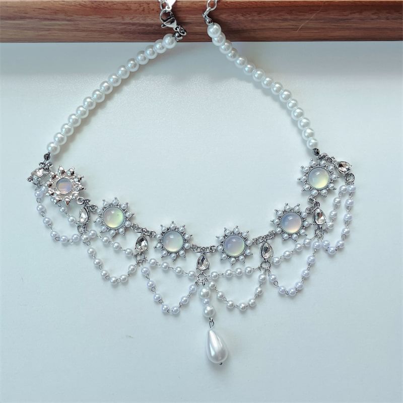 Alloy Choker Faux Pearl Layered