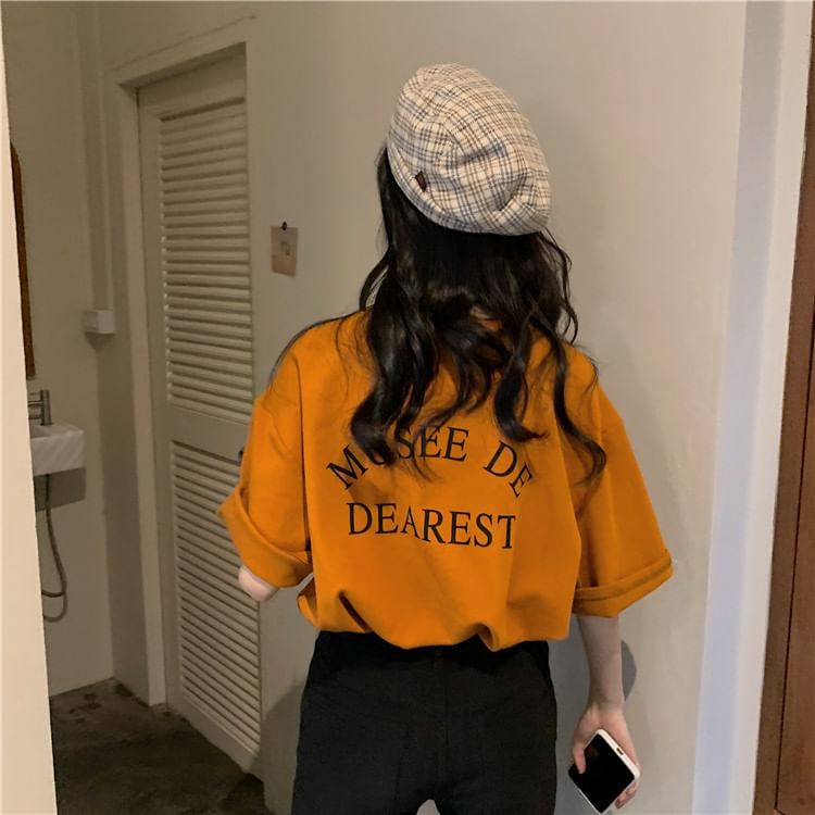 Lettering Crew Neck T-Shirt Print Short-Sleeve