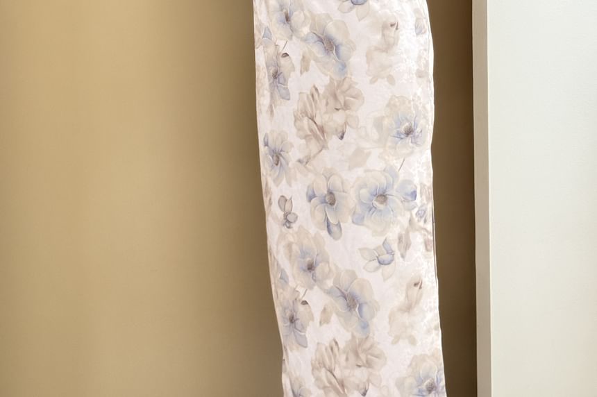 Short-Sleeve Floral Maxi Qipao