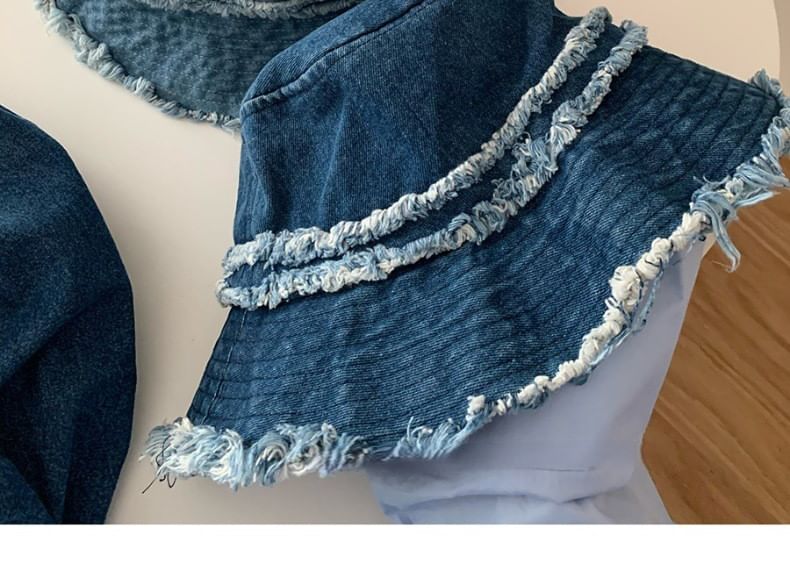 Distressed Fringed Bucket Hat Denim