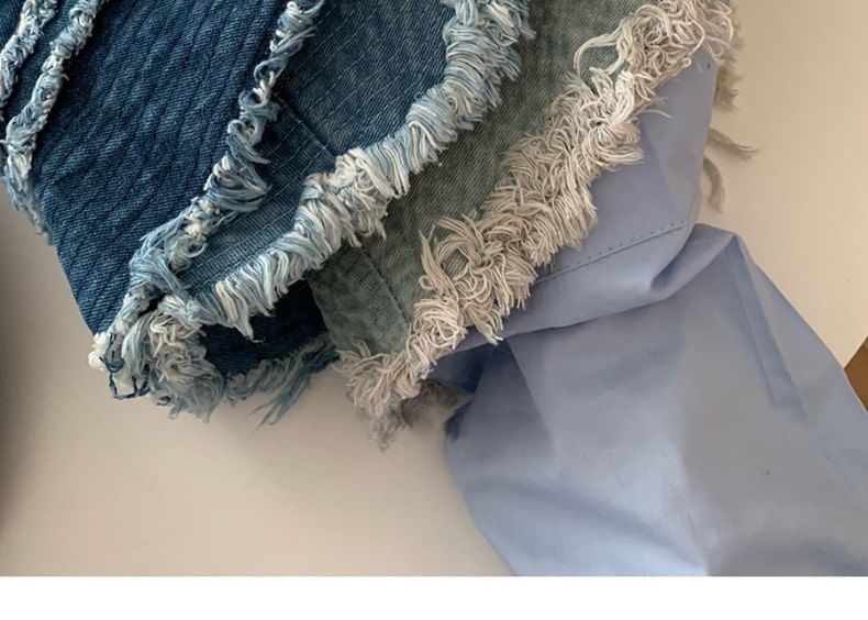 Distressed Fringed Bucket Hat Denim