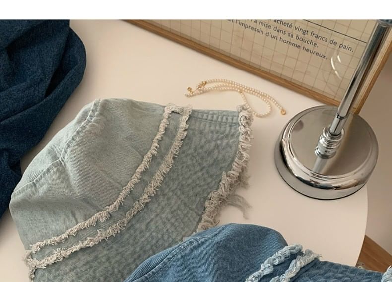 Distressed Fringed Bucket Hat Denim