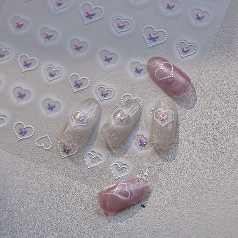 Butterfly Heart Nail Art Stickers