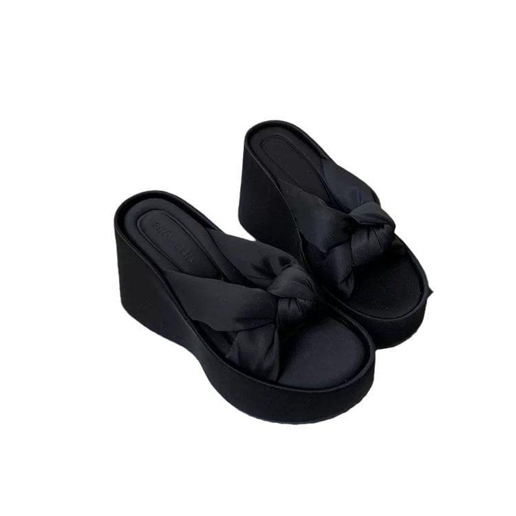 Platform Slide Sandals Heel Knot Wedge