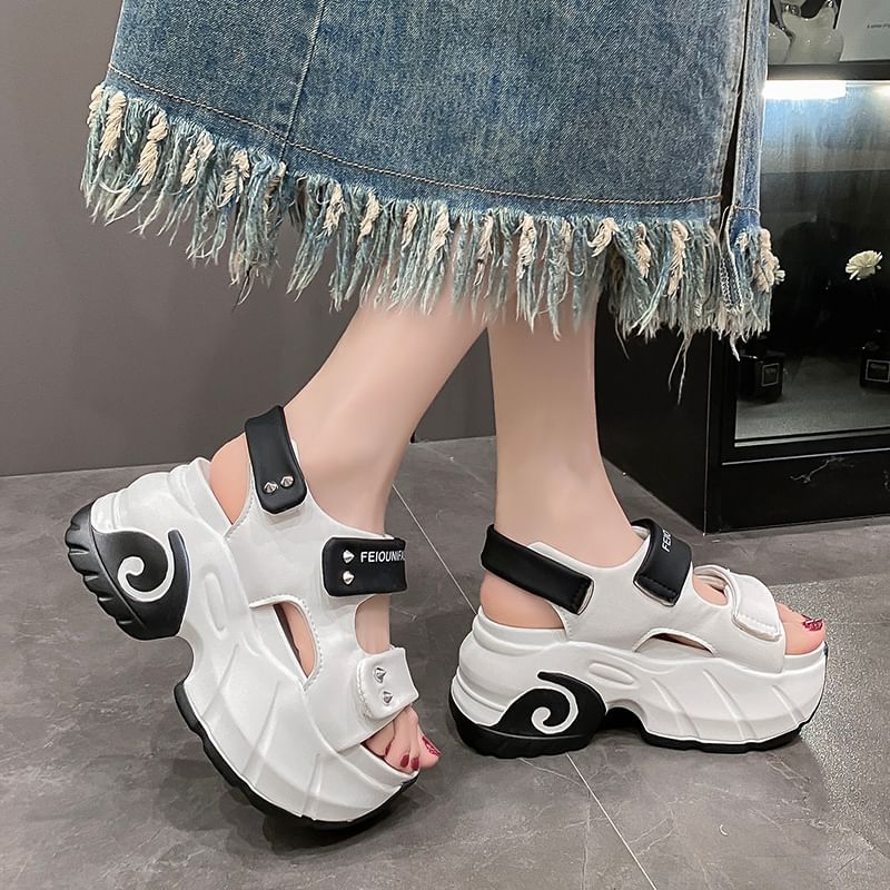 Strap Platform Two Adhesive Tone Sandals Slingback Studded