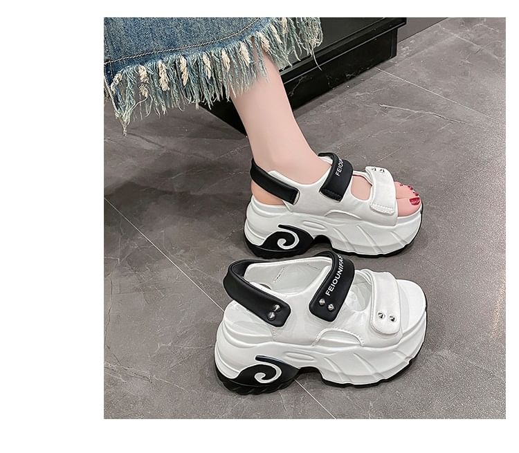 Strap Platform Two Adhesive Tone Sandals Slingback Studded