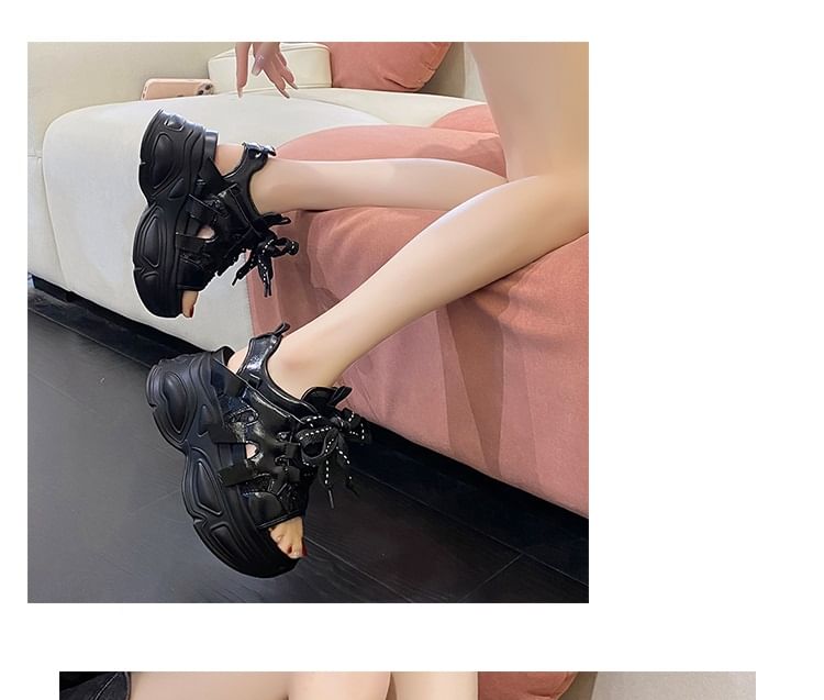 Lace-Up Platform Slingback Sandals Sequin