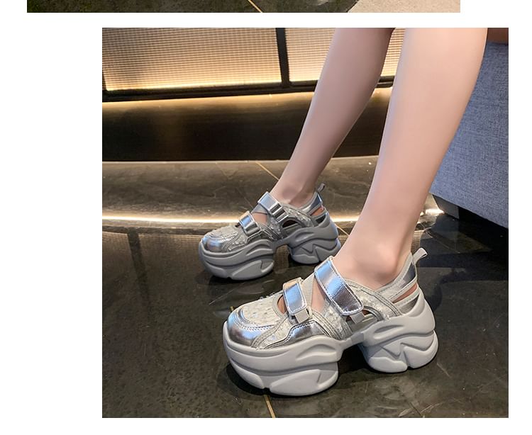 Adhesive Sequin Sneaker Sandals Strap Platform Mesh