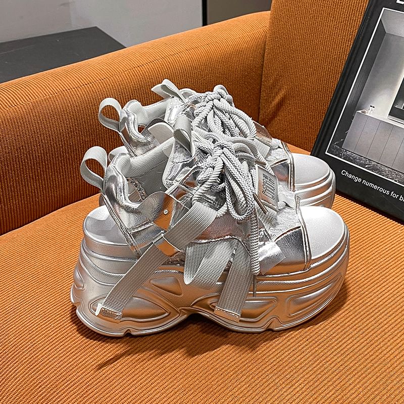 Sandals Lace-Up Sequin Slingback Platform