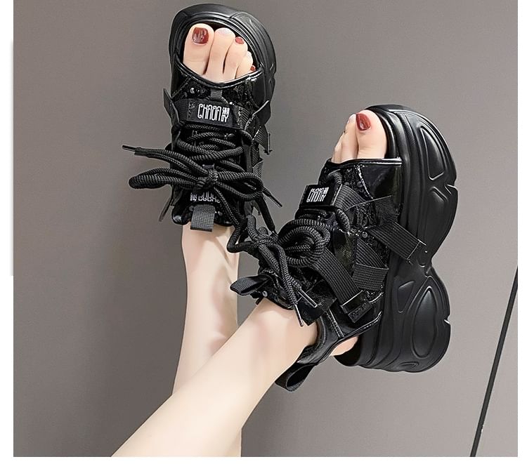 Sandals Lace-Up Sequin Slingback Platform