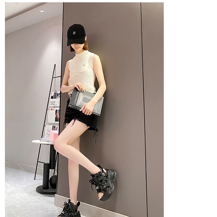 Sandals Lace-Up Sequin Slingback Platform