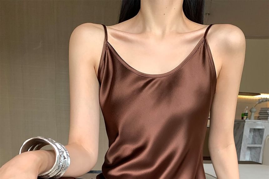 Backless Spaghetti Strap Silky Maxi Dress