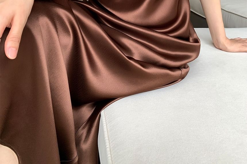 Backless Spaghetti Strap Silky Maxi Dress