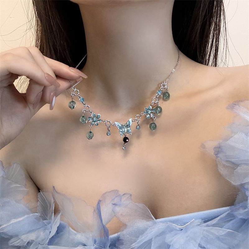 Choker Butterfly Floral Alloy