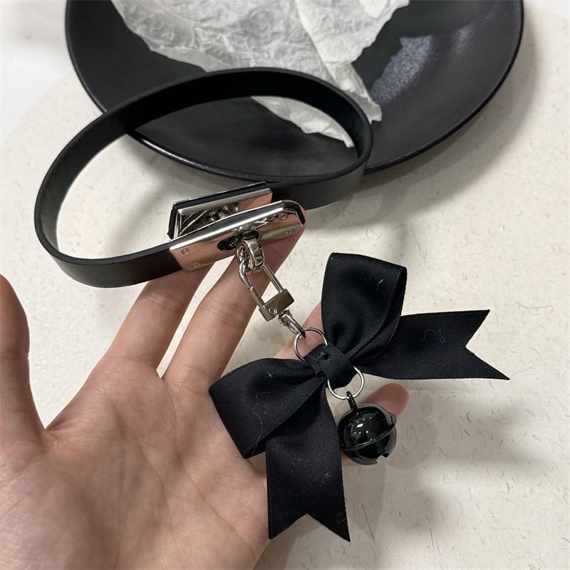 Necklace Choker Bell Black Pendant With Bowknot