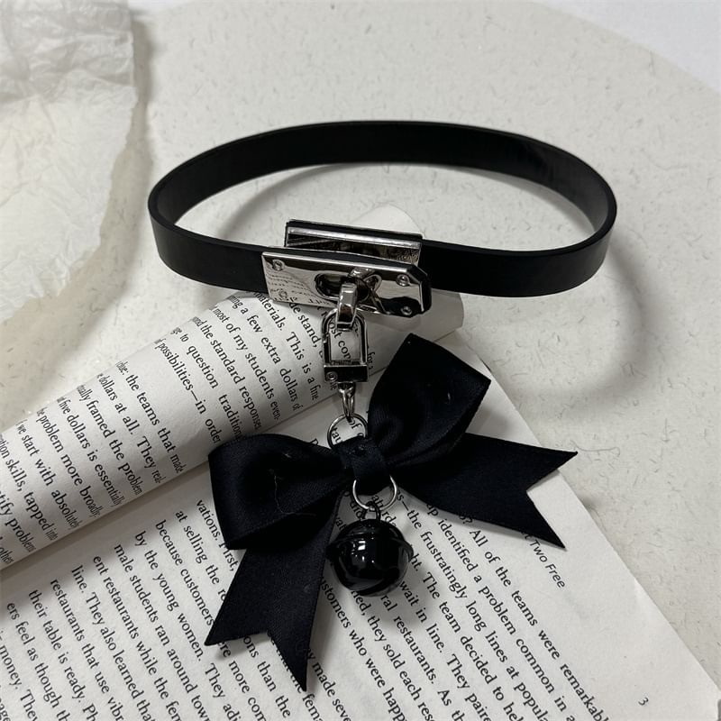 Necklace Choker Bell Black Pendant With Bowknot