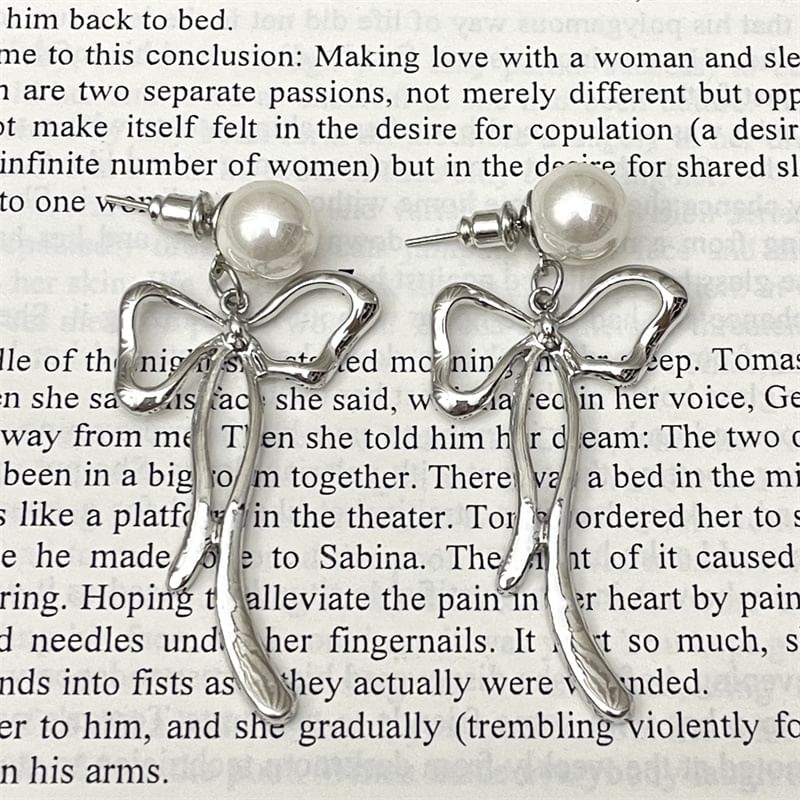 Bow Faux Pearl Alloy Drop Earring