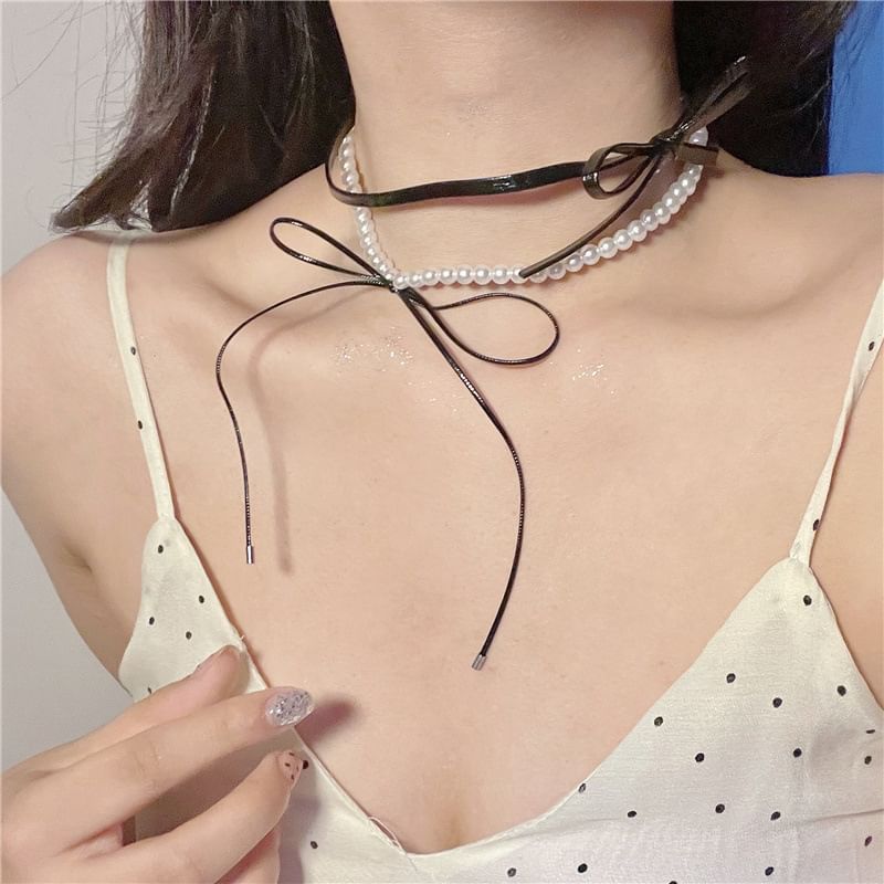 Leather Ribbon Faux Choker