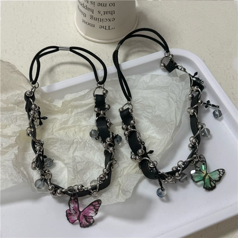 Crystal Butterfly Chain Thigh Faux Leather