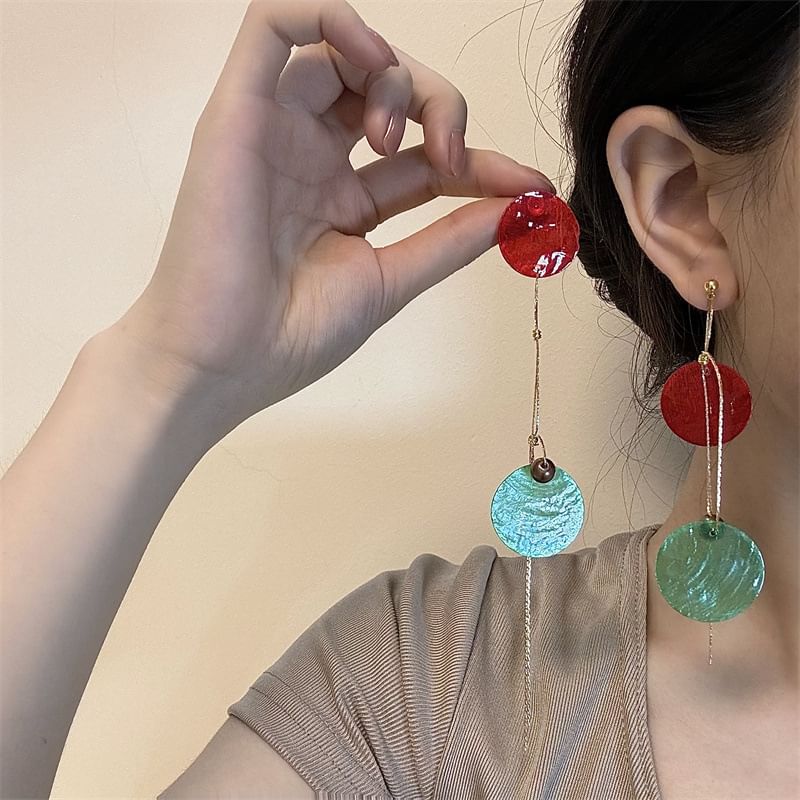 Earring Dangle Disc Asymmetrical Alloy
