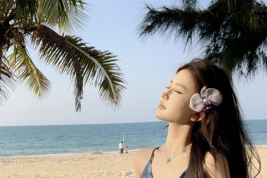 Print Dress Dye Tie Spaghetti A-Line V-Neck Strap Maxi